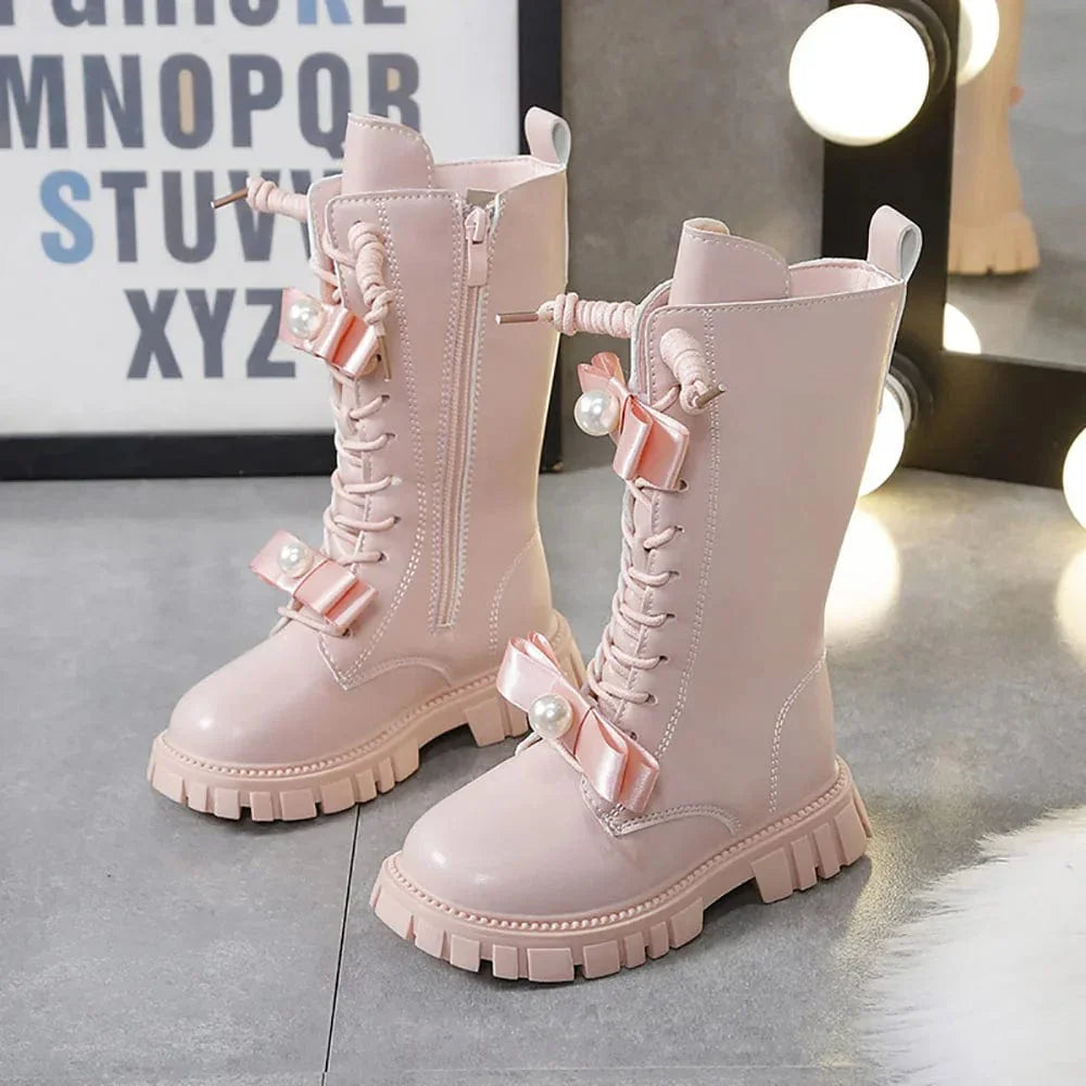 Stylish Pearl Bow Boots