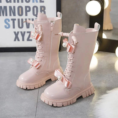 Stylish Pearl Bow Boots