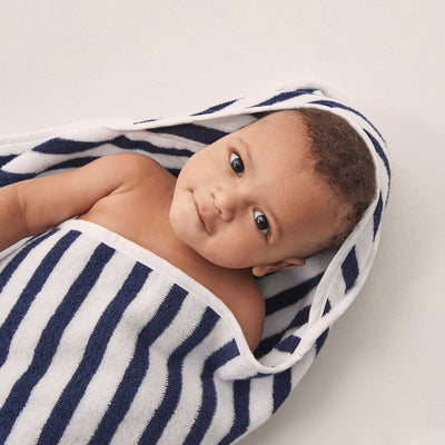 Navy Stripe Hooded Baby Bath Towel