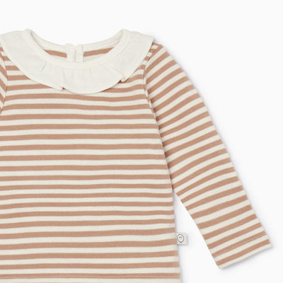 Caramel  Stripe Ruffle Long Sleeve T-Shirt