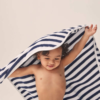 Navy Stripe Hooded Baby Bath Towel