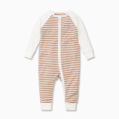 Caramel Stripe Raglan Zip-Up Sleepsuit